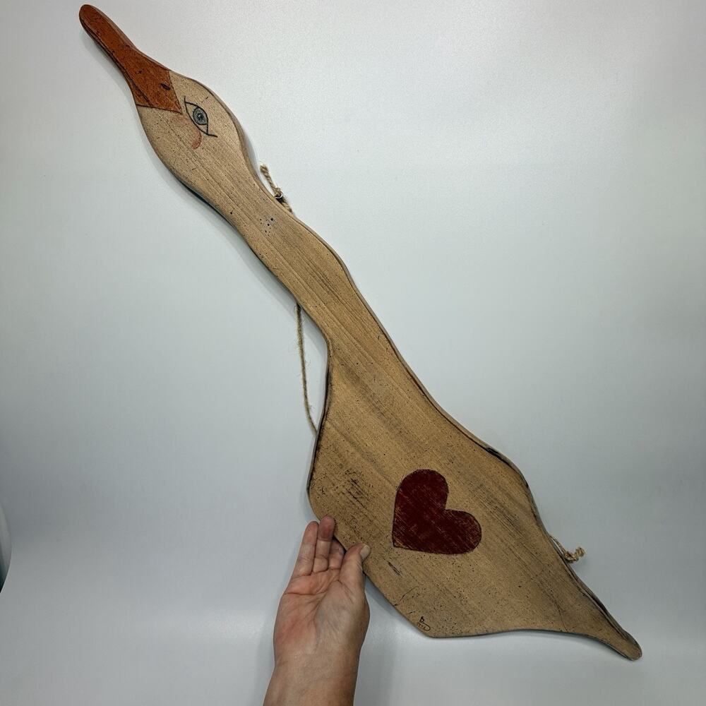 Large Farmhouse Wood Country Goose Duck Wall Decor Sign Hand Painted Heart 34"